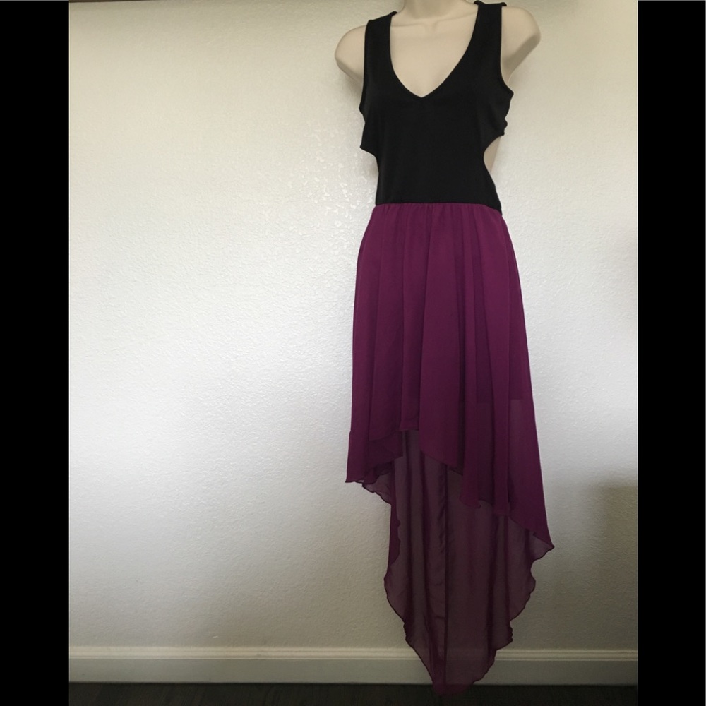 Peacock Black Purple Dress Open Back/ Size S